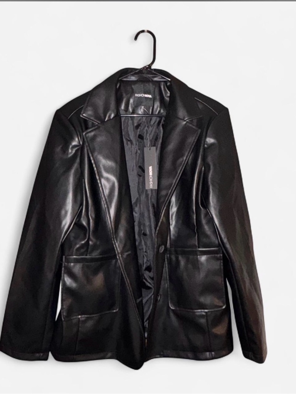 Fashion Nova Black Faux Leather Blazer